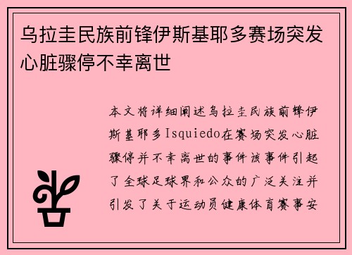 乌拉圭民族前锋伊斯基耶多赛场突发心脏骤停不幸离世 乌拉圭民族前锋伊斯基耶多赛场突发心脏骤停不幸离世